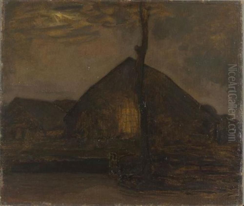 Gabled farm hut in the evening Oil Painting by Piet Mondrian