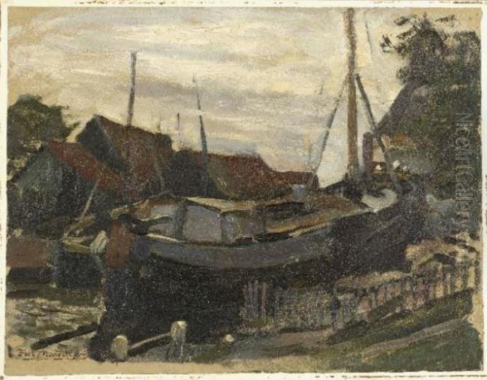 Drydock at Durgerdam, oil sketch Oil Painting by Piet Mondrian