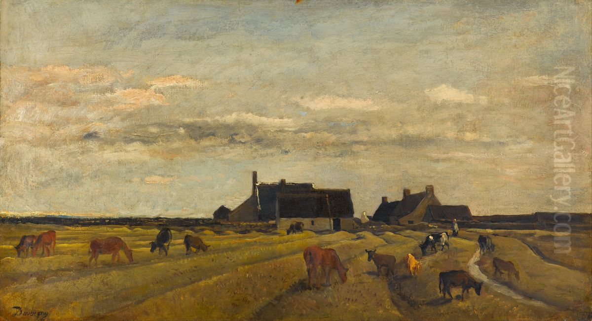 Farm at Kerity, Brittany Oil Painting by Charles-Francois Daubigny