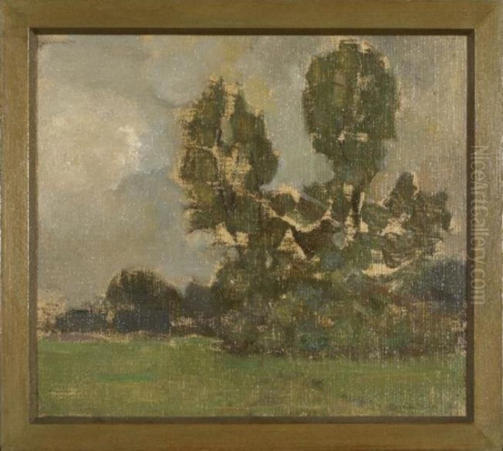 Field with two tree silhouettes II Oil Painting by Piet Mondrian