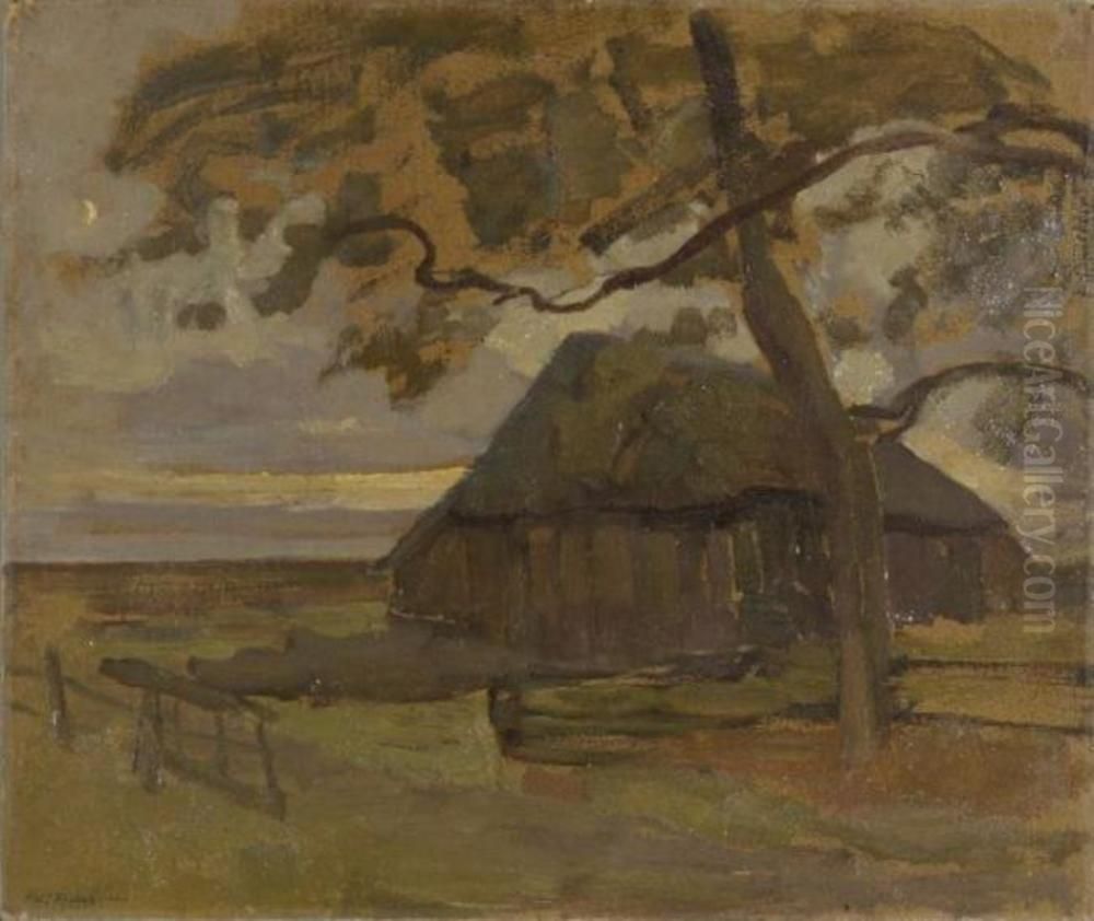 Sheepfold with tree at right Oil Painting by Piet Mondrian