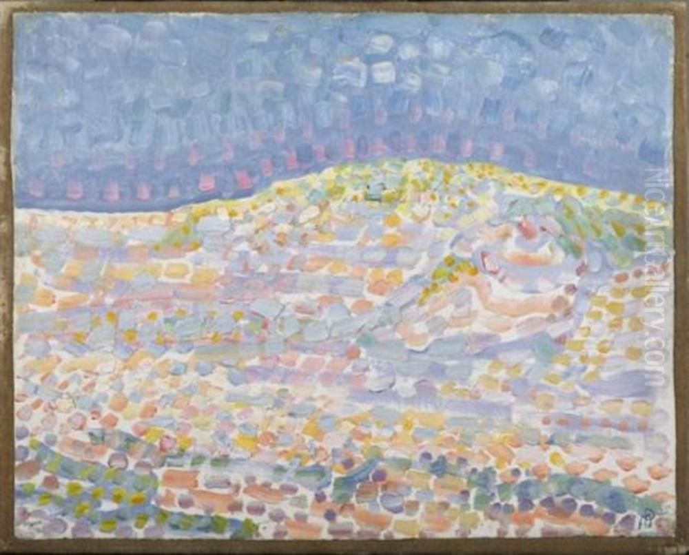 Pointillist dune study, crest at right Oil Painting by Piet Mondrian