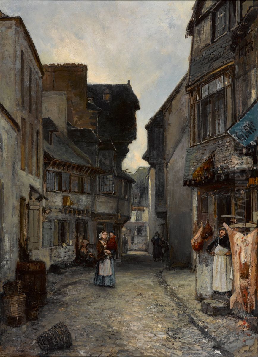 Straat in Landerneau Oil Painting by Johan Jongkind