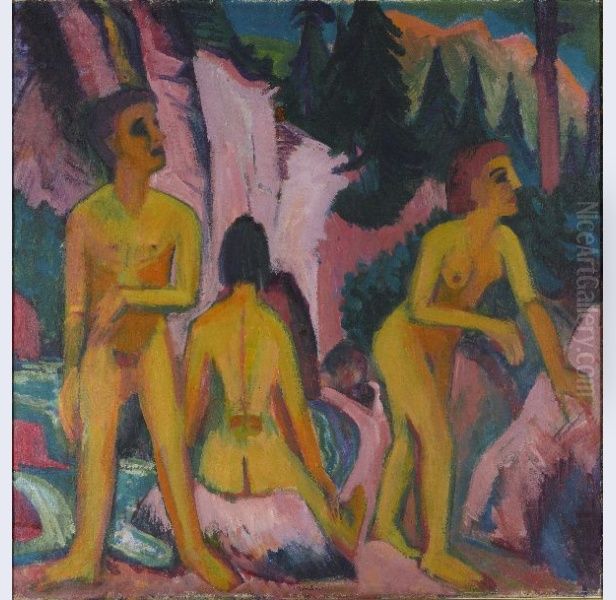 Bathers Oil Painting by Ernst Ludwig Kirchner