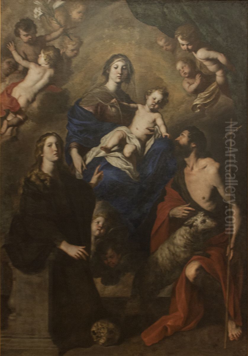 Madonna delle Grazie con i santi Rosalia e Giovanni Battista Oil Painting by Pietro Novelli