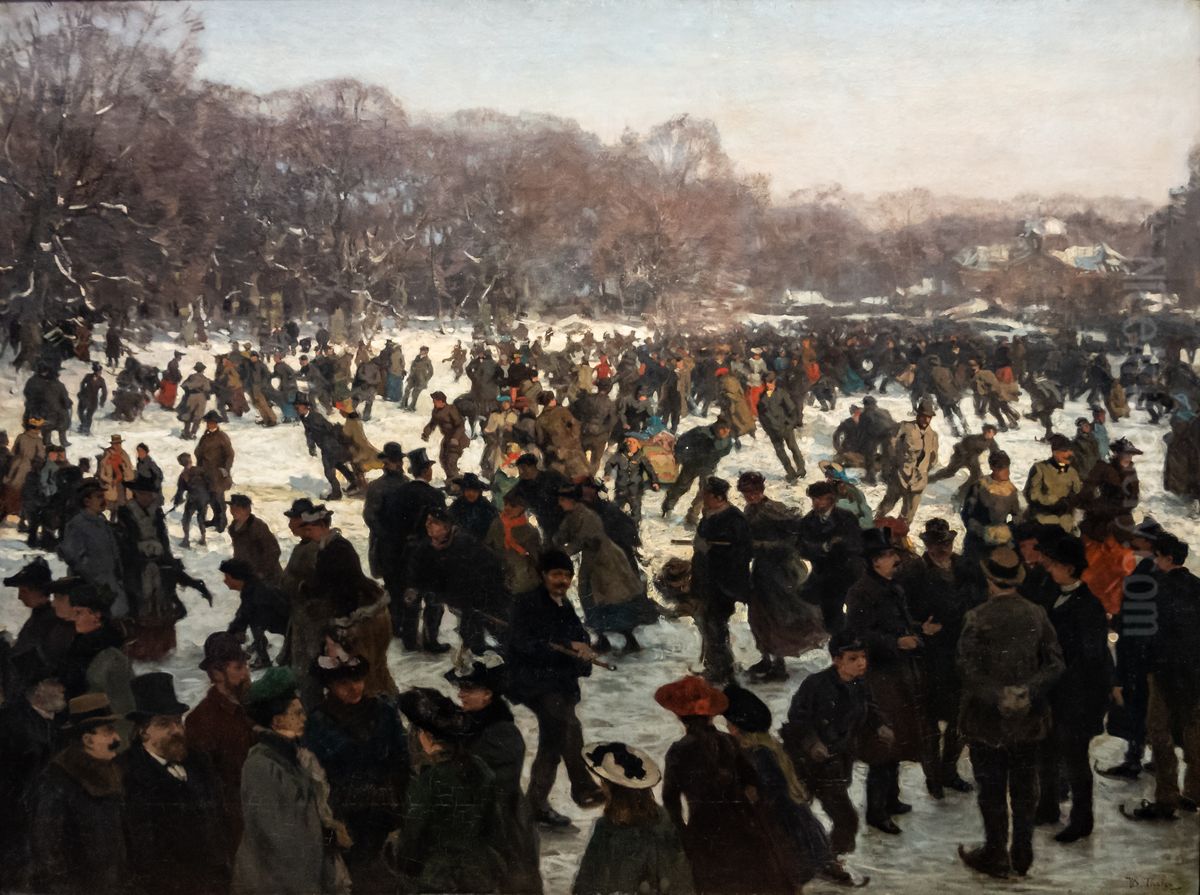 Schlittschuhlaufen (Teich im Haagse Bos) Oil Painting by Willem Bastiaan Tholen