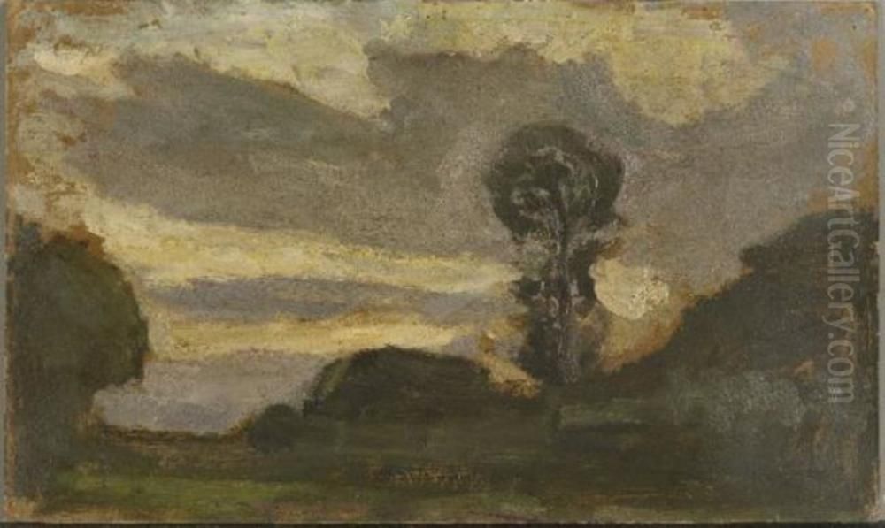 Isolated tree on the Gein with streaked sky Oil Painting by Piet Mondrian