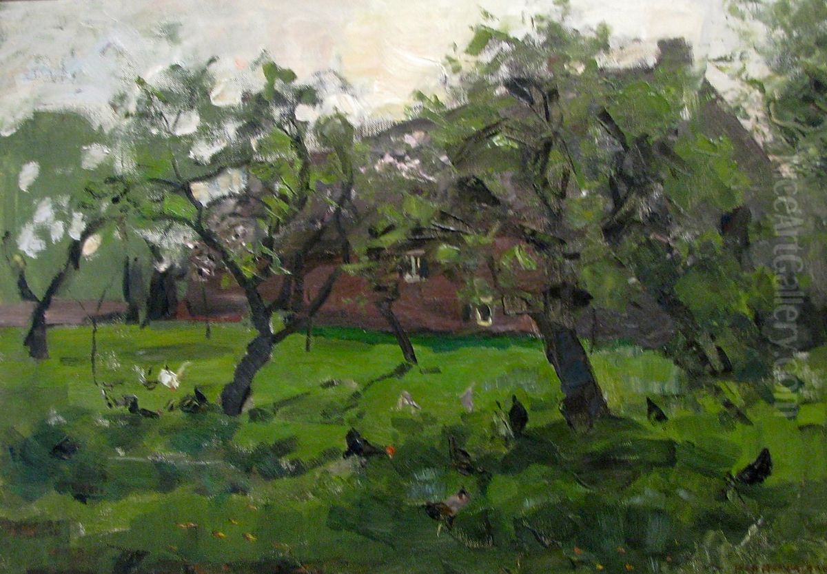 Boomgaard met kippen Oil Painting by Piet Mondrian