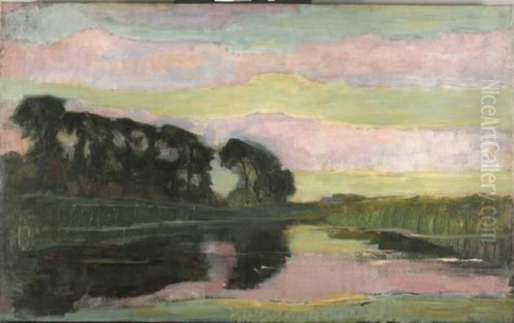 farmstead on the Gein screened by tall trees Oil Painting by Piet Mondrian