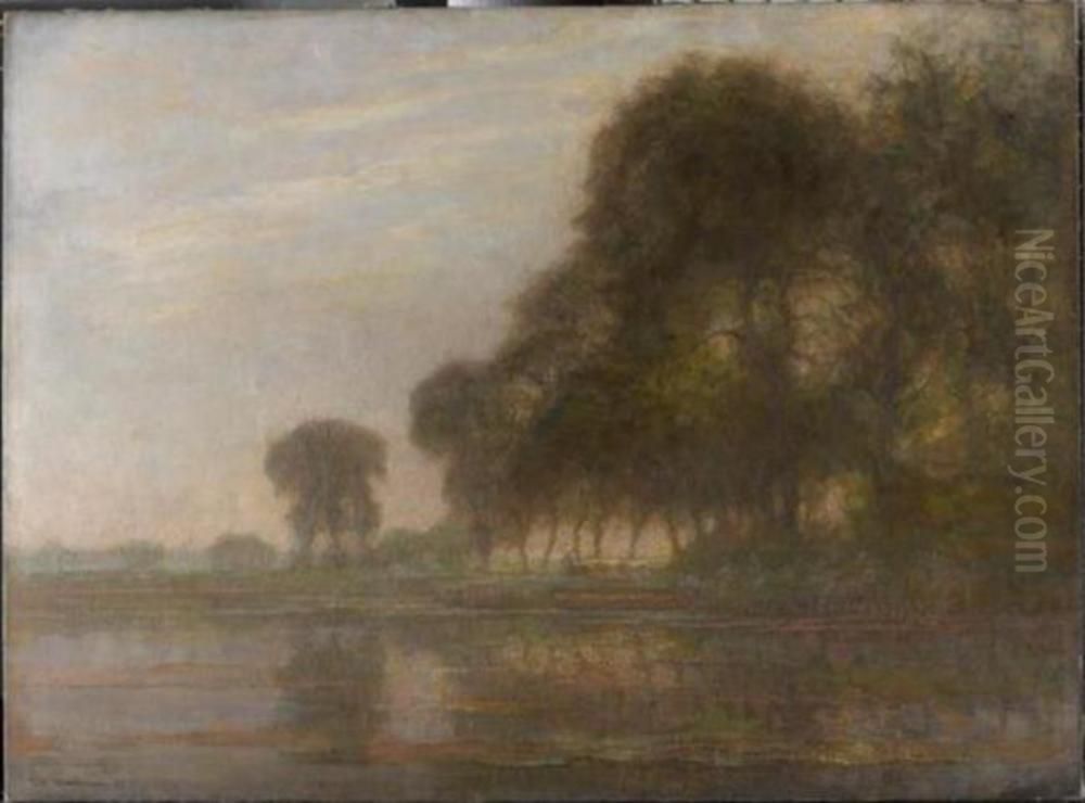 Landschap met bomen aan het Gein Oil Painting by Piet Mondrian