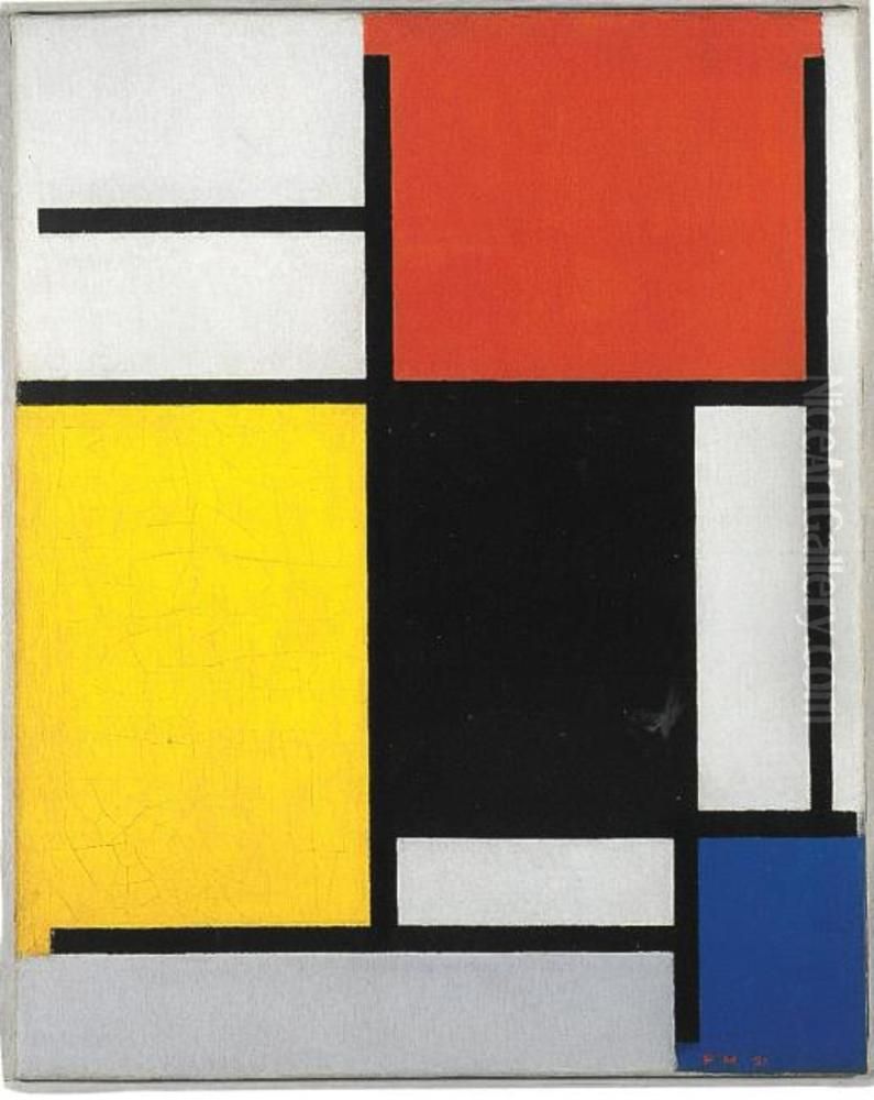 Compositie met rood, geel, zwart, blauw en grijs Oil Painting by Piet Mondrian