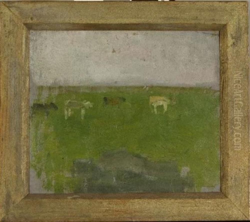 Landscape with four cows in profile Oil Painting by Piet Mondrian