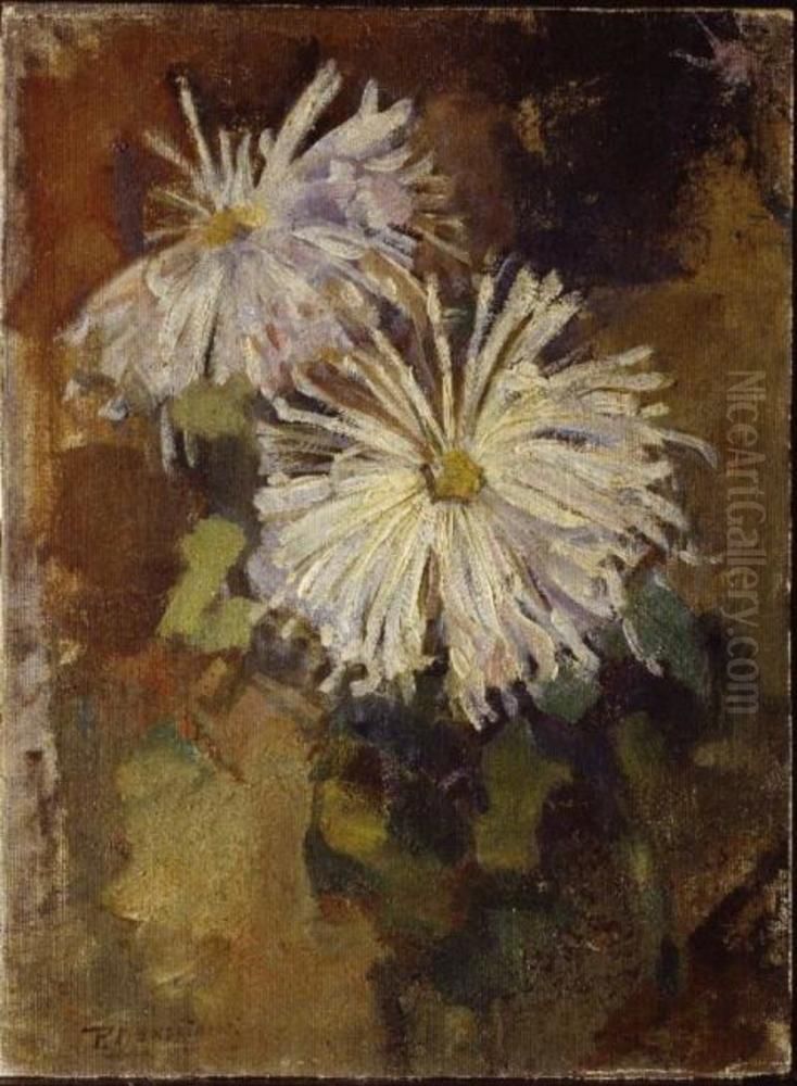 Two chrysanthemum blossoms Oil Painting by Piet Mondrian