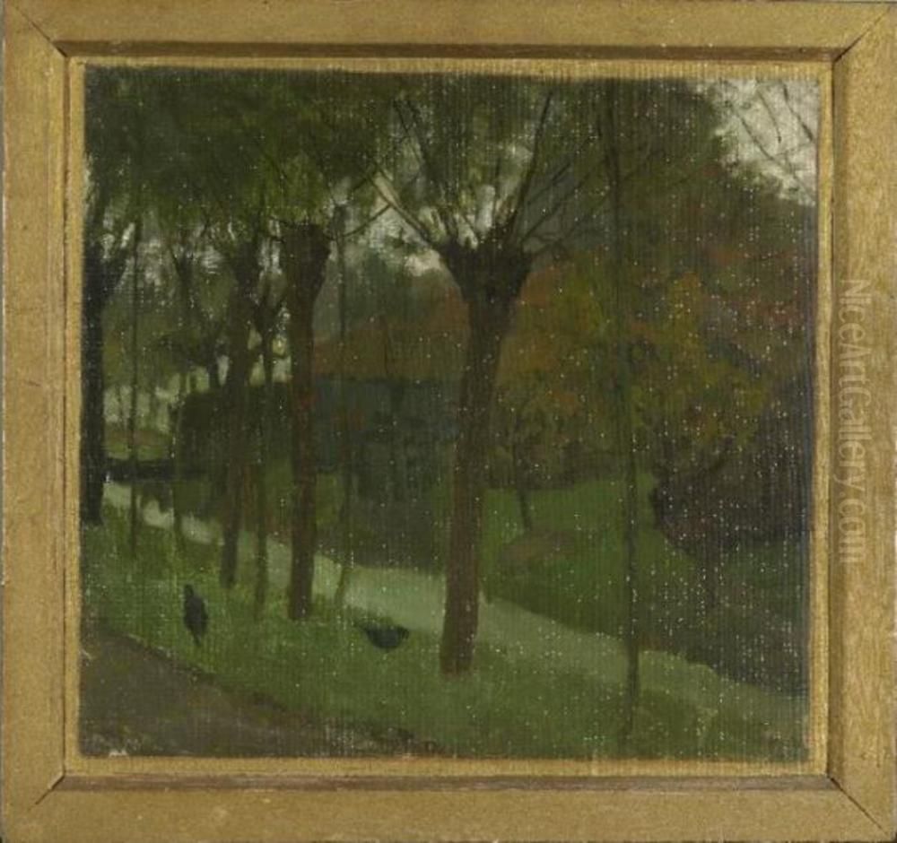 Willows bordering an irrigation ditch near a farm building Oil Painting by Piet Mondrian