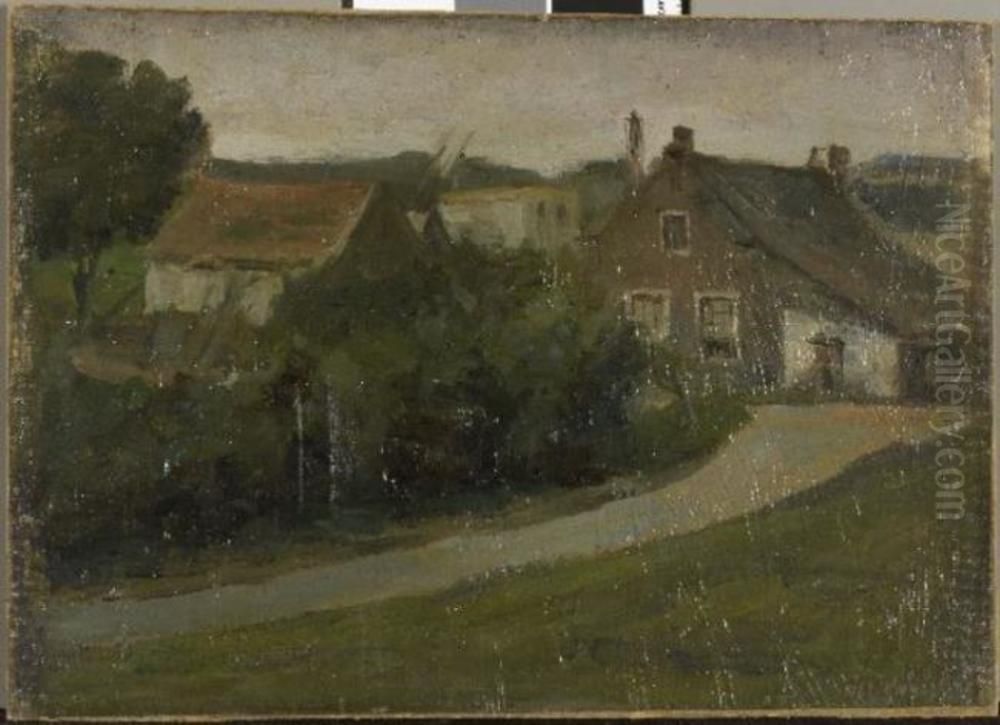 Country lane with houses Oil Painting by Piet Mondrian