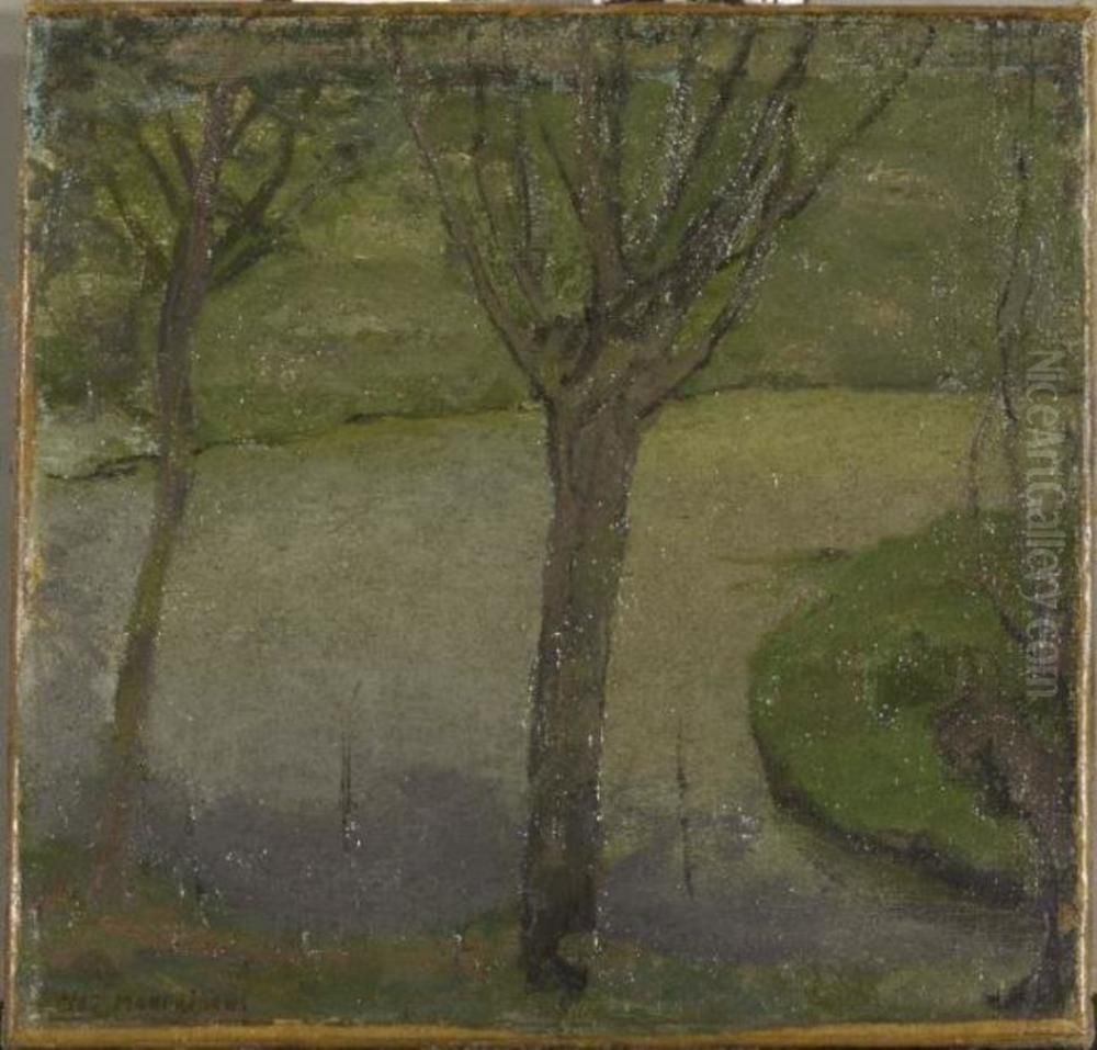 Irrigation ditch with two willows Oil Painting by Piet Mondrian