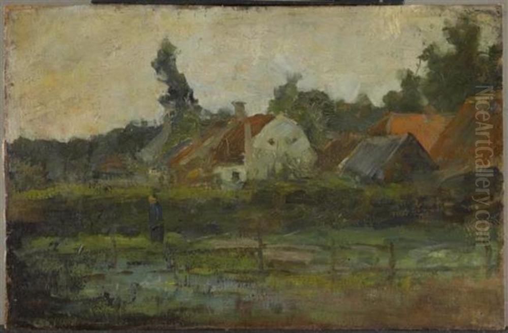 Farm buildings with fence in foreground Oil Painting by Piet Mondrian