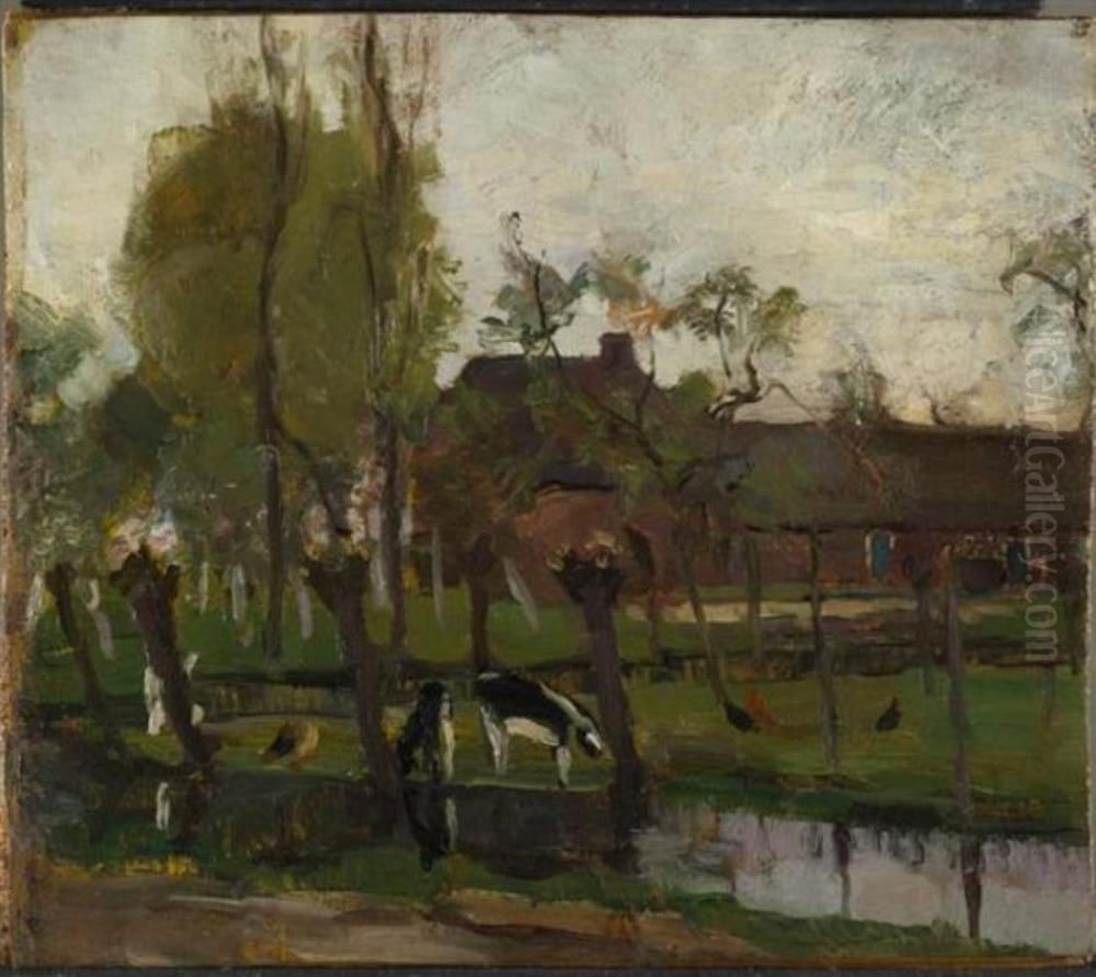 Farmstead with willows on the water II Oil Painting by Piet Mondrian