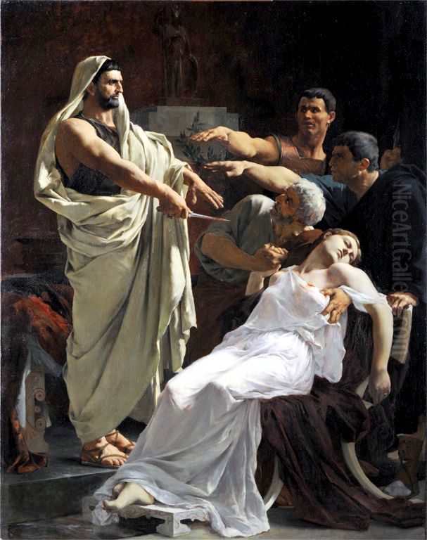 Brutus' oath after the death of Lucretius Oil Painting by Henri Ludovic Marius Pinta