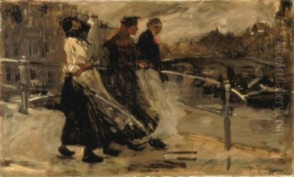 Brug met regen / Regen en wind Oil Painting by George Hendrik Breitner