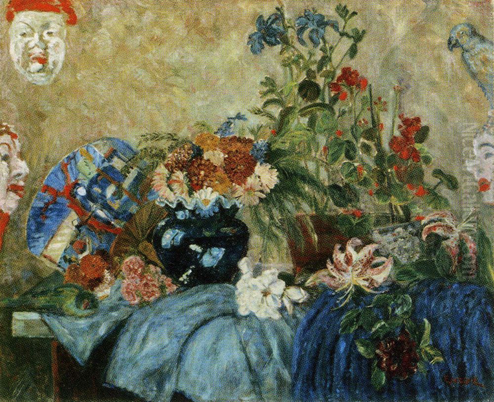 Flowers and Masks Oil Painting by James Ensor