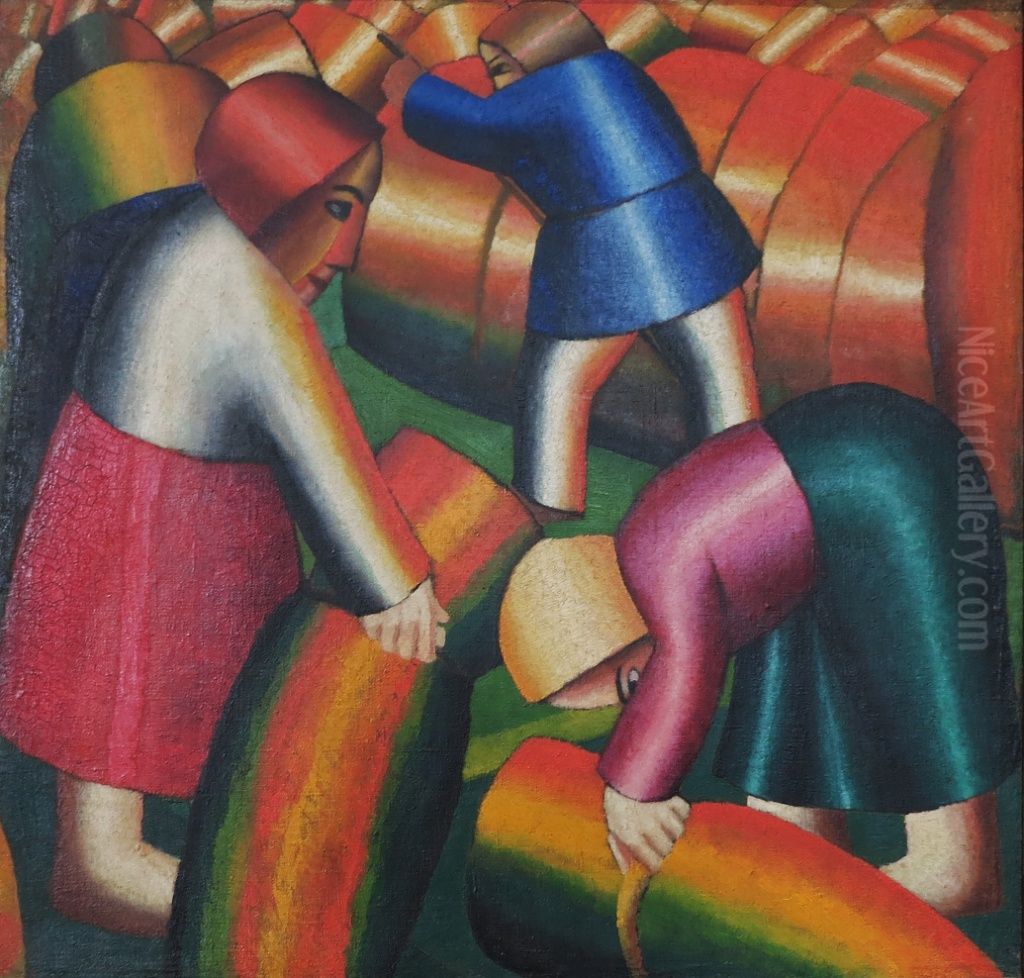 Oogstende vrouwen/Het binnenhalen van de rogge II Oil Painting by Kasimir Sevrinovitch Malevich