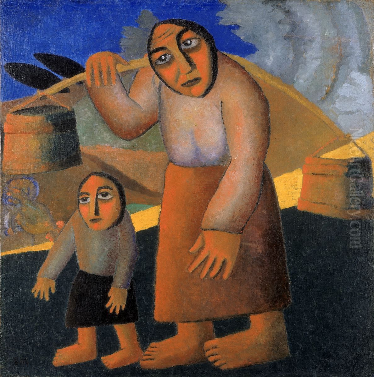 Peasant Woman with Buckets and Child Oil Painting by Kasimir Sevrinovitch Malevich