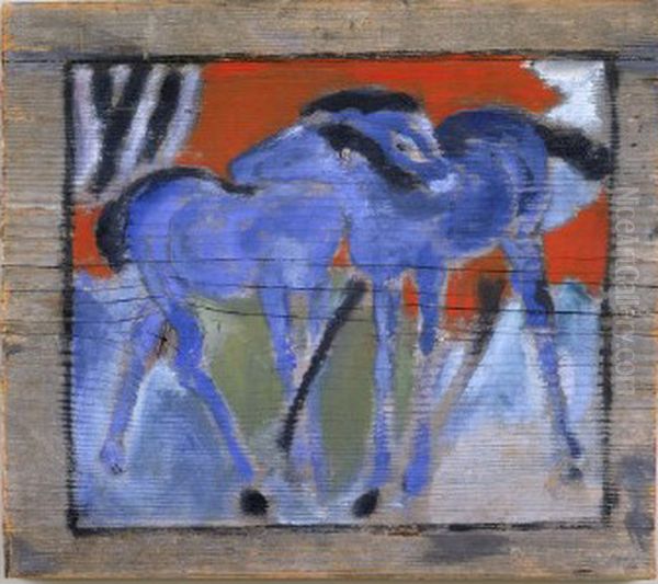 Blaue Fohlen Oil Painting by Franz Marc