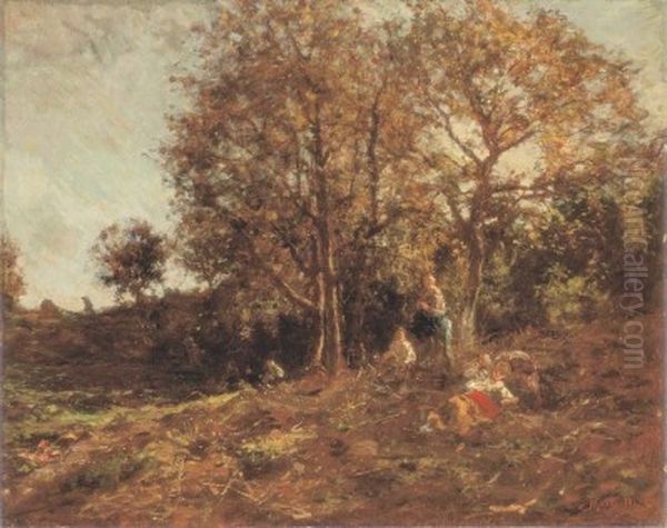 Resting in the Forest Oil Painting by Adolphe Joseph Thomas Monticelli