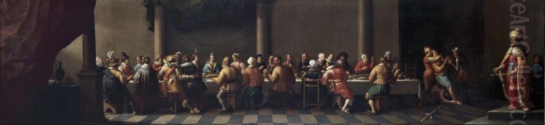 De bruiloftsgast zonder bruiloftskleed Oil Painting by Joost Cornelisz Droochsloot