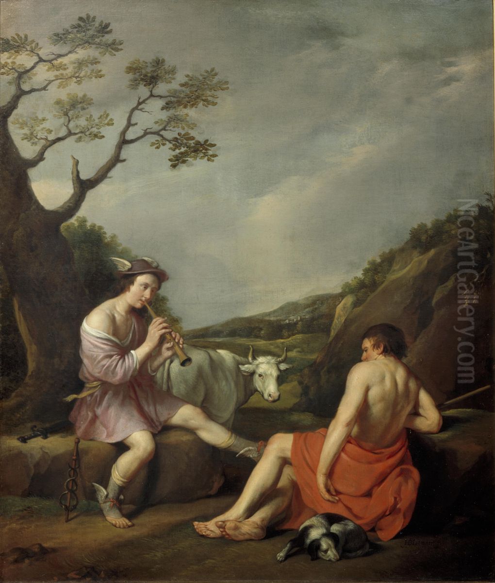 Mercury lulls Argus into sleep by making music Oil Painting by Hendrick Bloemaert
