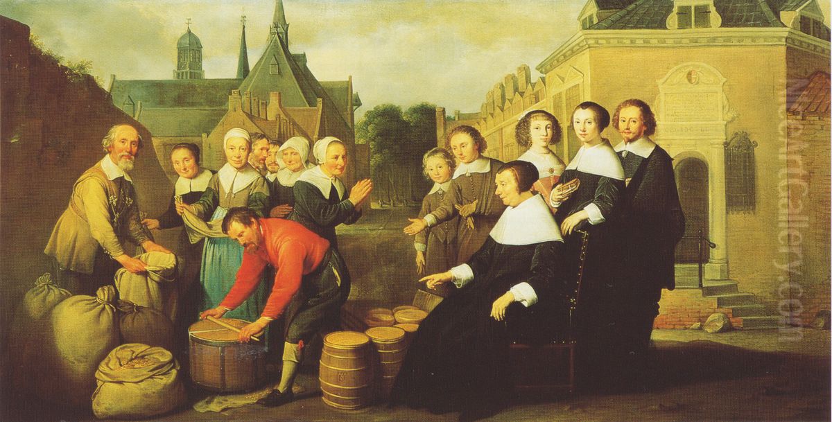 Yearly food distribution to the poor of Utrecht by Maria van Pallaes Oil Painting by Hendrick Bloemaert