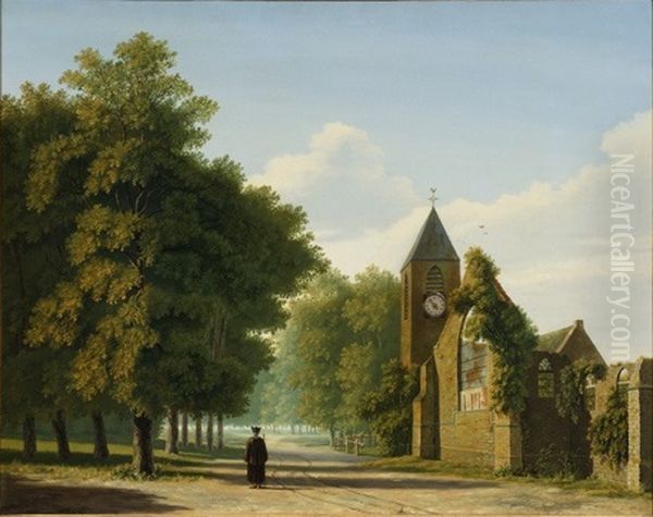 Church in a wooded landscape Oil Painting by Jacob Constantijn Martens van Sevenhoven