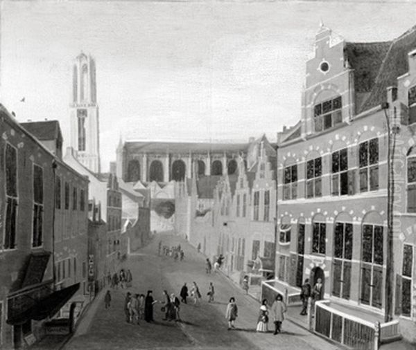 De Dom te Utrecht, gezien vanuit de Korte Nieuwstraat Oil Painting by Folbert van Alten-Allen