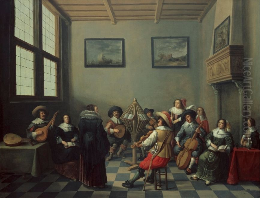 Musical company in an interior Oil Painting by Joost Cornelisz Droochsloot