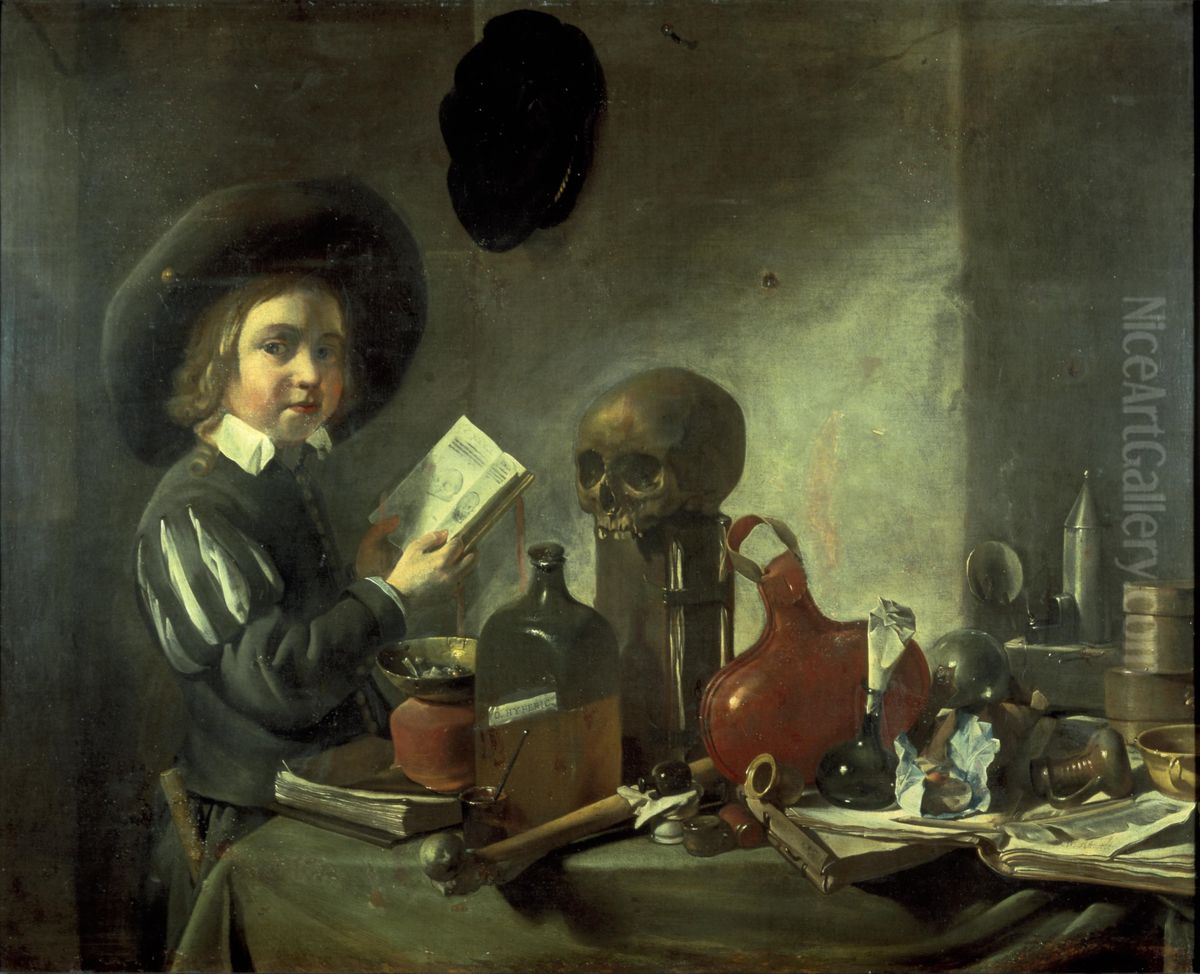 Jonge chemicus in zijn laboratorium Oil Painting by Justus van Attevelt