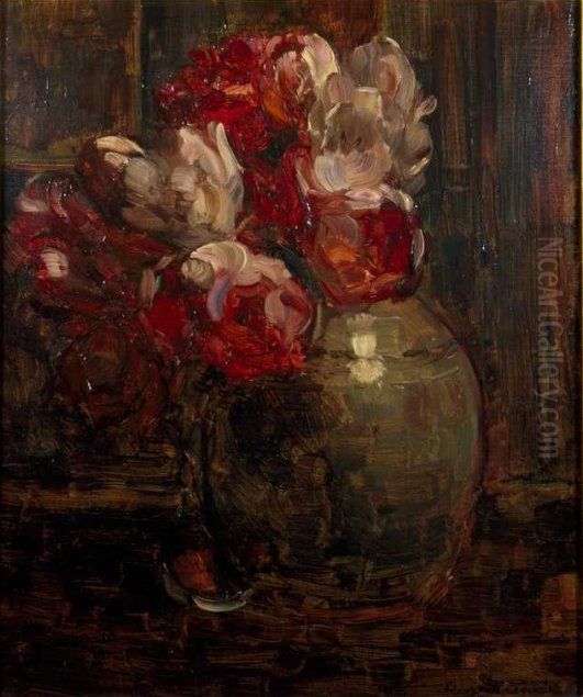 Ginger jar with tulips Oil Painting by Floris Verster