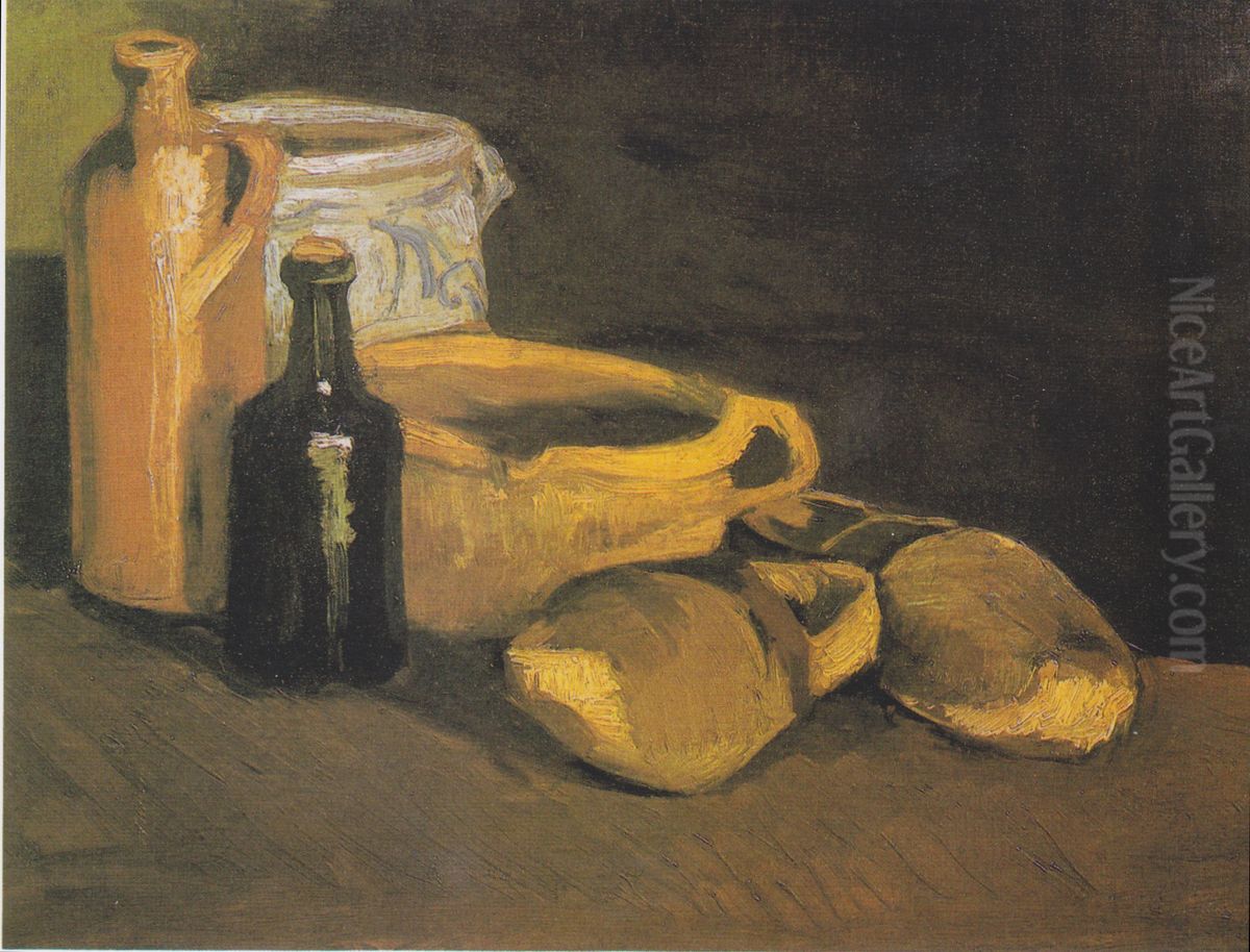 Still life with earthenware and wooden shoes Oil Painting by Vincent Van Gogh
