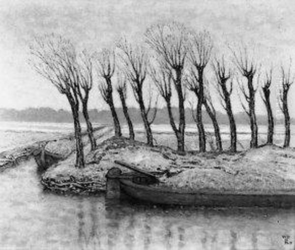 Landschap met kale bomen Oil Painting by William Degouve de Nuncques