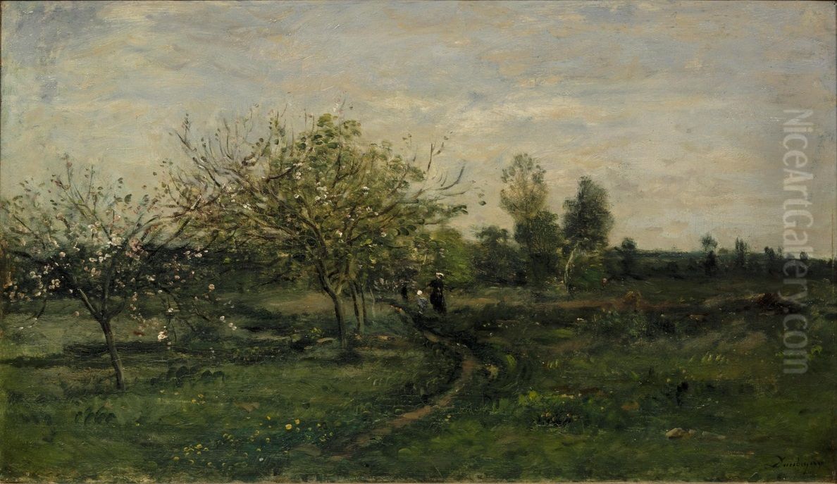 Pommiers en fleurs Oil Painting by Charles-Francois Daubigny