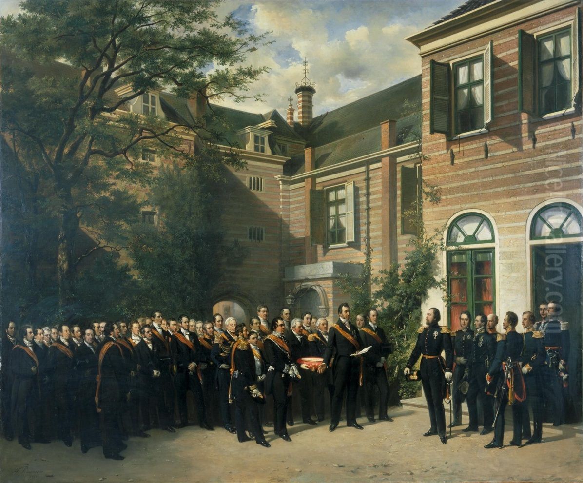 Aanbieding van een adres aan koning Willem III in Utrecht Oil Painting by Nicolaas Pieneman
