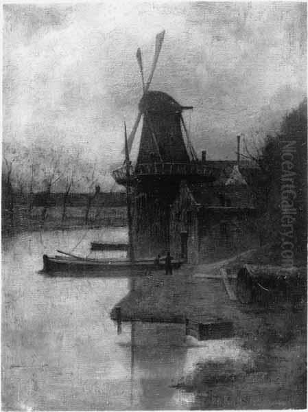 Molen aan het water Oil Painting by Eduard Karsen