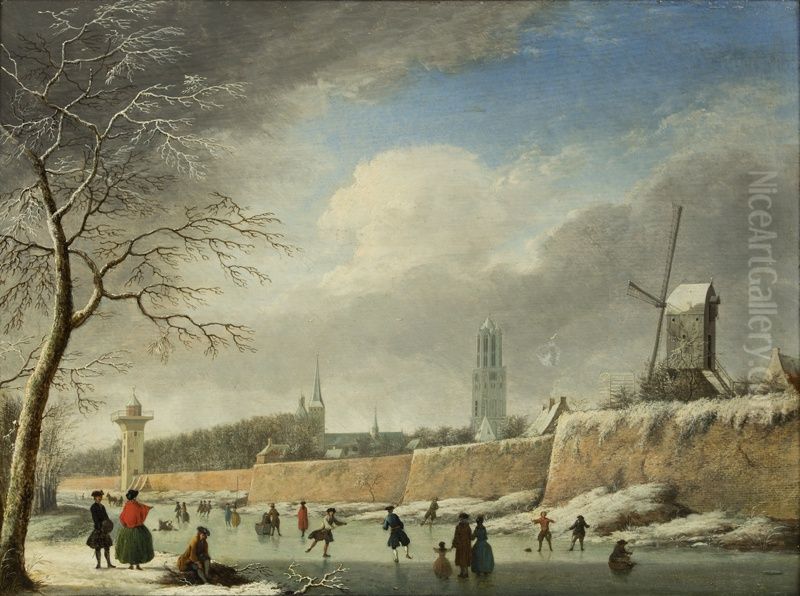 De Catharijnesingel met de stadswal en de Smeetoren te Utrecht Oil Painting by Jan ten Compe
