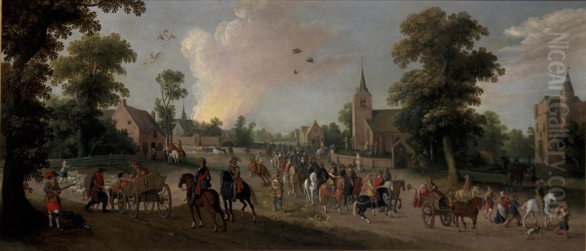 Looting of a Village Oil Painting by Joost Cornelisz Droochsloot