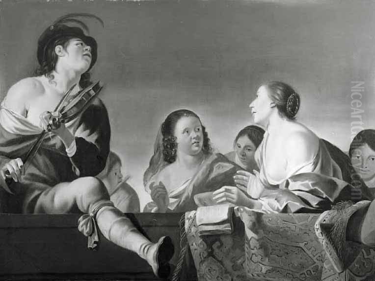 Musicerend gezelschap Oil Painting by Jan Gerritsz van Bronckhorst