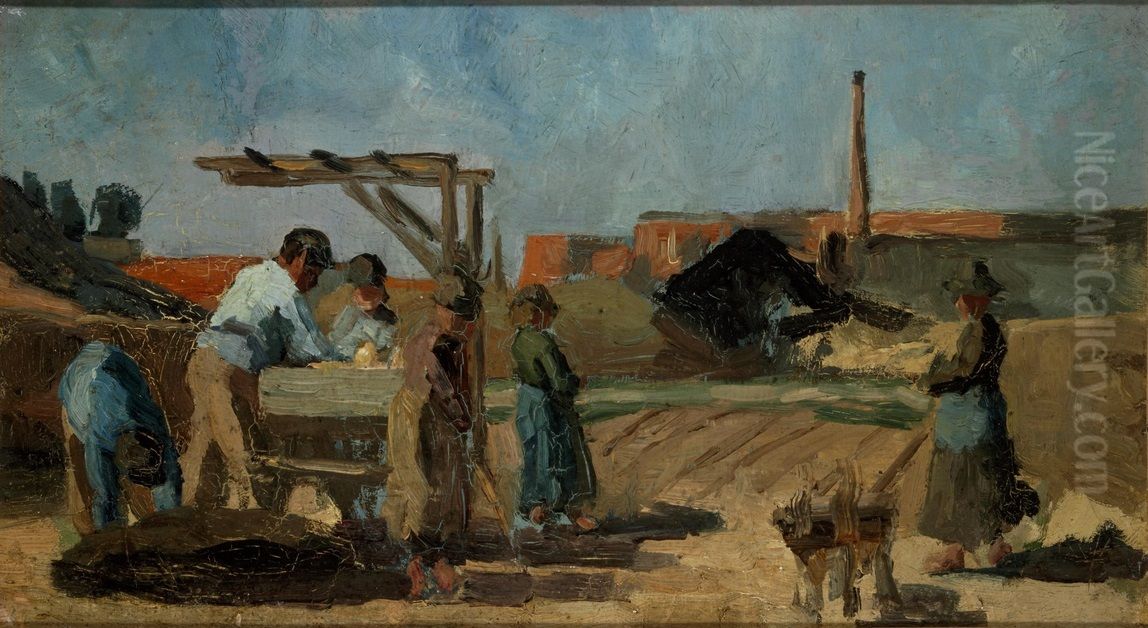 Fabrieksterrein met arbeiders Oil Painting by Anthon van Rappard