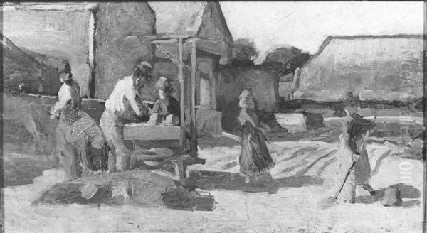 Fabrieksterrein met arbeiders Oil Painting by Anthon van Rappard