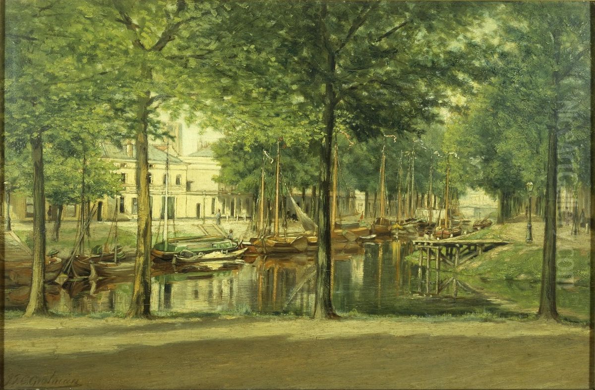 De Weerdsingel in Utrecht Oil Painting by Johan Paul Constantinus Grolman