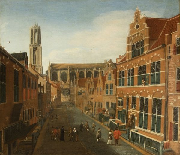 The Cathedral in Utrecht, seen from the Korte Nieuwstraat Oil Painting by Folbert van Alten-Allen
