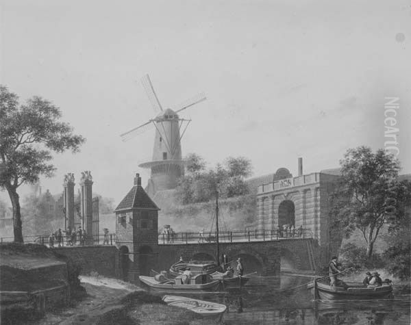 View of the Tolsteegpoort in Utrecht Oil Painting by Jan Hendrik Verheijen